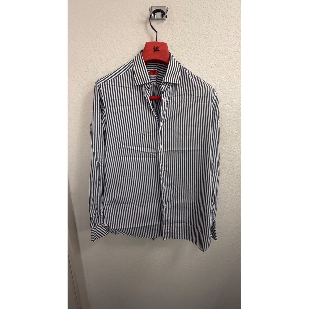 Isaia Striped Dress Shirt Coral Logo 16/41